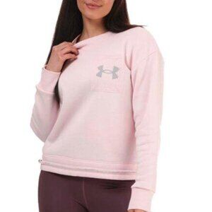 Under Armour Women's Rival Fleece Mesh Crew Sweatshirt Cropped Pink Logo XL NWT
